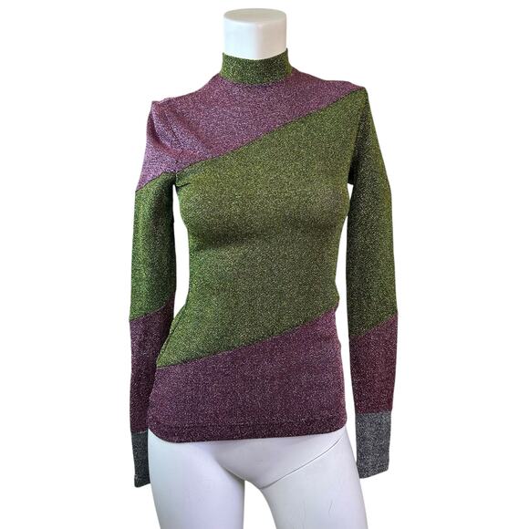 Miuniku Metallic Pink & Green Mock Neck Lightweight Sweater sz XS - Picture 1 of 7